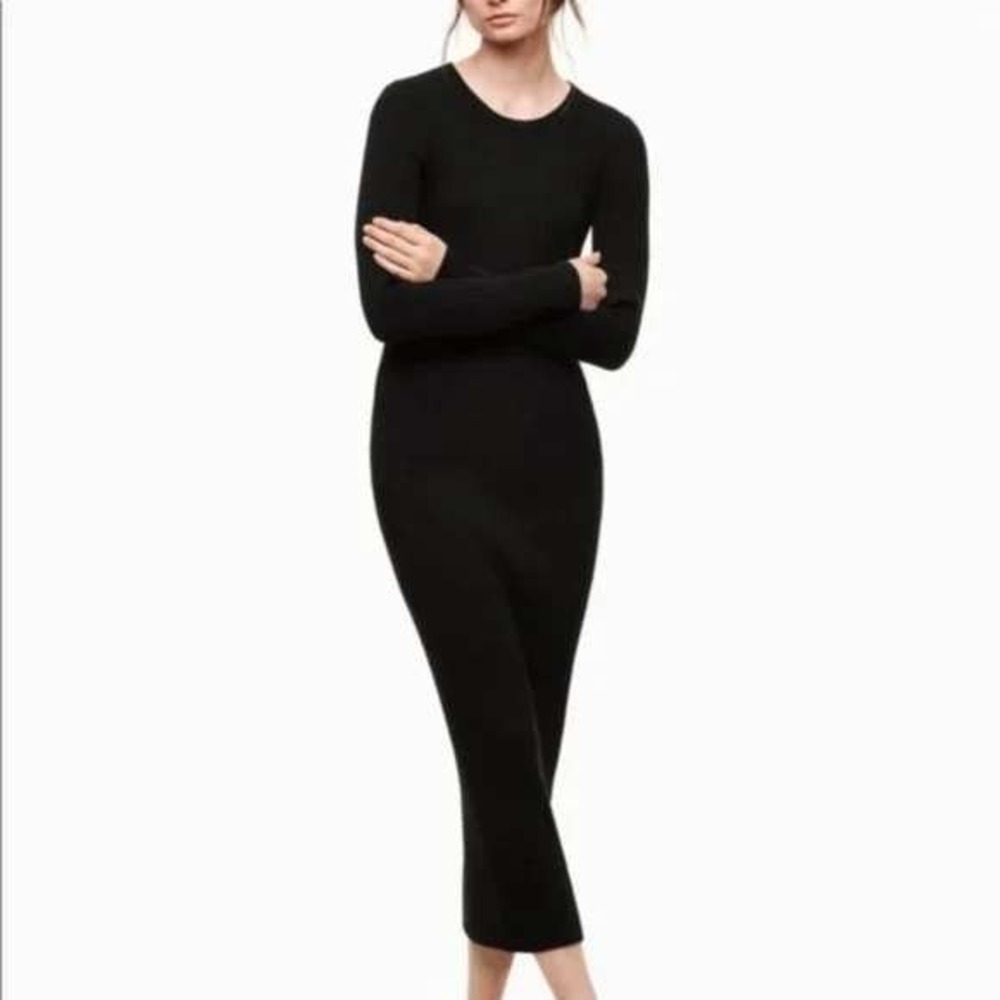 Babaton Black Long Sleeve Midi Bodycon Dress